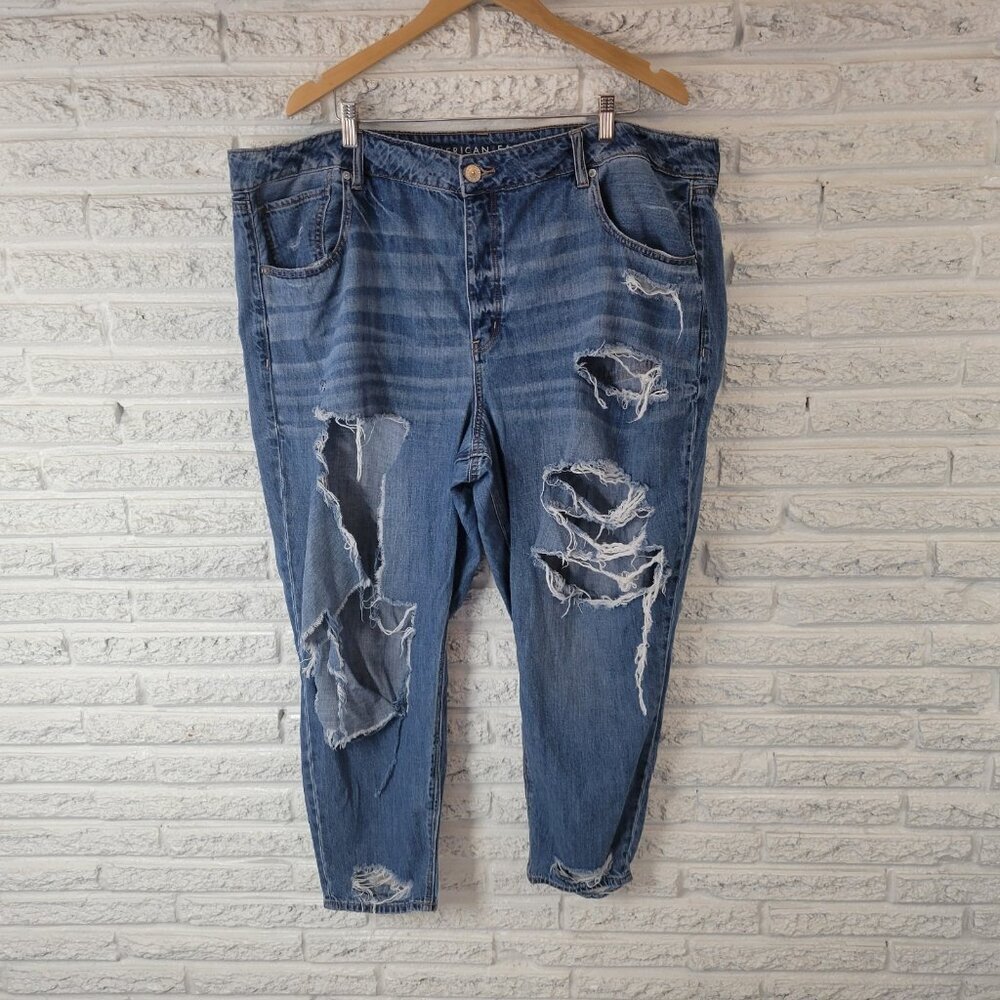 American Eagle Women's Plus 24 Short Distressed Blue Jeans 100% Cotton SL6E